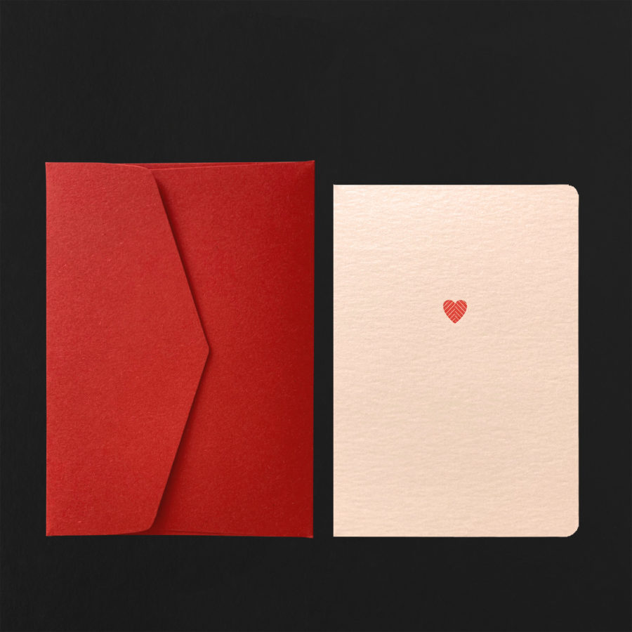 Carte postale COEUR + enveloppe coquelicot